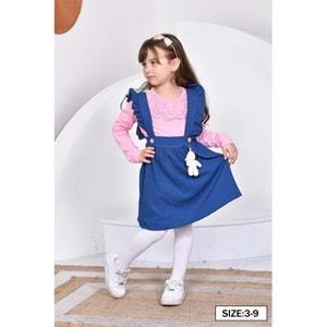 Tintini Kids Kız Çocuk Badili Kız Baskılı Askılı Elbise 3-4 7-8 Yaş