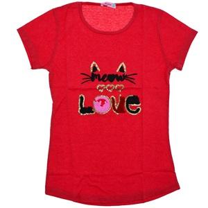 Arya 1007 Kız Çocuk Penye Meow Nakışlı Tişört 8-12 Yaş