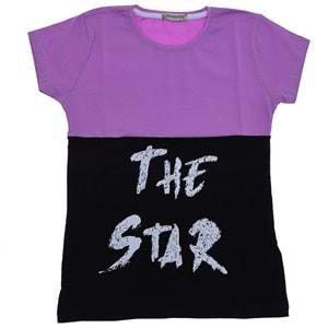 Almila 0006 Kız Çocuk Penye Ön Parçalı The Star Bas Tişört 9-12 Yaş