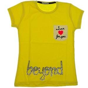 Almila 1232 Kız Çocuk Penye Cep Nakışlı Tişört 9-12 Yaş
