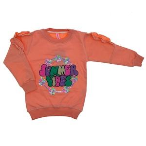 Pembe 1617 Kız Çocuk Kol Büzgülü Sumemr Vibes Nak Penye Sweat 1-4 Yaş