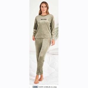 Estiva 23386 Bayan Kadife Sıfır Yaka Battal Pijama Takımı 3XL-4XL-5XL