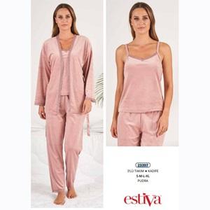 Estiva 23397 Bayan Kadife 3 lü Pijama Takımı S-M-L-XL