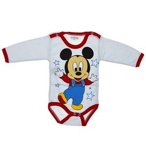 Burtaç Bebe 0074 Bebe Mickey Mouse Baskılı Likralı Penye Uzun Kol Çıtçıtlı Badi 9-18 Ay(92-98-104)