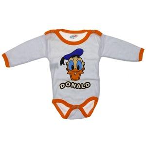 Burtaç Bebe 0074 Bebe Donal Duck Baskılı Likralı Penye Uzun Kol Çıtçıtlı Badi 9-18 Ay(92-98-104)