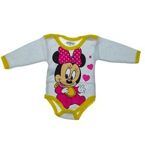 Burtaç Bebe 0074 Bebe Minnie Mouse Baskılı Likralı Penye Uzun Kol Çıtçıtlı Badi 9-18 Ay(92-98-104)