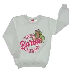 Zara 9100 Kız Çocuk Penye 2 İp Barbie Baskılı Sıfır Yaka Sweat 9-12 Yaş