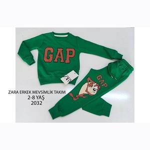 ZARA-2032 Erkek Çocuk Penye Sıfır Yaka Gap Baskılı Takım 2-8 Yaş