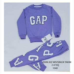 ZARA-1040 Kız Çocuk Penye Sıfır Yaka Gap Baskılı Takım 2-8 Yaş