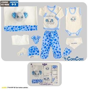 CC-1626 Bebe Şişme Mobil Fil Nakışlı 10 Parça Zıbın Set 0-3 Ay