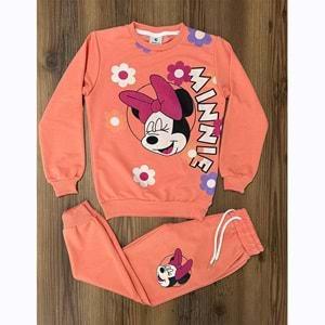 Bıcır Kids Kız Çocuk Penye Çiçekli Minnie Mouse Baskılı Takım 7-10 Yaş