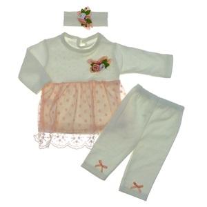 Hopi 3006 Bebe Ekru Tüllü Bandanalı Takım 6-9-12 Ay