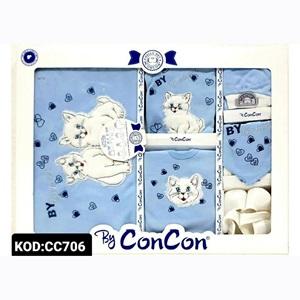 CC-706 Bebe Peluş Kedi Nakışlı 10 Parça Zıbın Set 0-3 Ay