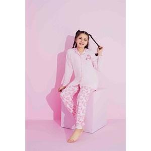 Tarık 2638-4 Kız Çocuk Unicorn Bas U Kol Penye Önden Düğmeli Pijama Takımı 6-13 Yaş