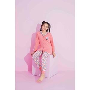 Tarık 2638-1 Kız Çocuk Kuala Bas U Kol Penye Önden Düğmeli Pijama Takımı 6-13 Yaş