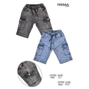 Rema 3042 Erkek Çocuk Kar Yıkama Bacak İki Parça Kargo Cep Kot Kapri 3-7 Yaş