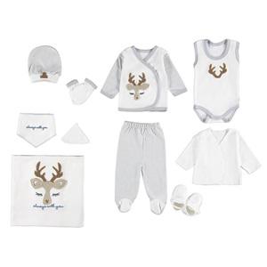 ConCon 1662 Bebe Organik Lüx Süzine Geyik Nakışlı 10 Parça Zıbın Set 0-3 Ay