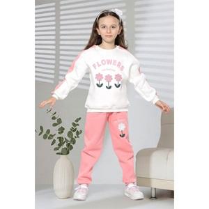 Tospik 40017 Kız Çocuk 3 ip Flowers Nakışlı Sıfır Yaka Takım 3-10 Yaş