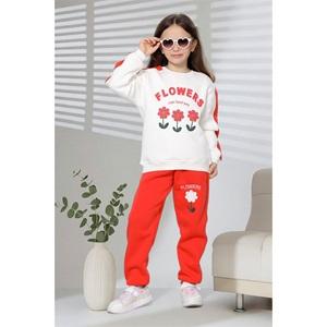 Tospik 40017 Kız Çocuk 3 ip Flowers Nakışlı Sıfır Yaka Takım 3-10 Yaş