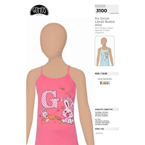 Gümüş 3100 Kız Likralı Baskılı Atlet (6 Lı)