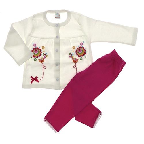 Nafitto 1155 Kız Bebe Çiçekli Hırkalı 2 li Takım 6 Ay-12 Ay