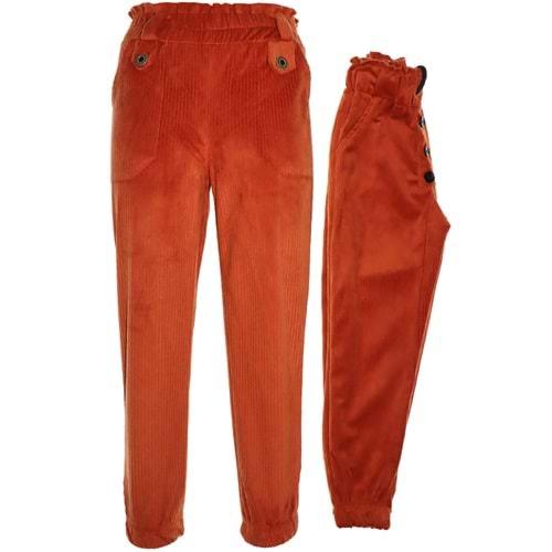 Markam 2294 Kadife Yapıştırma Cep Düğme Detaylı Kız Çocuk Pantolon 5-8 Yaş