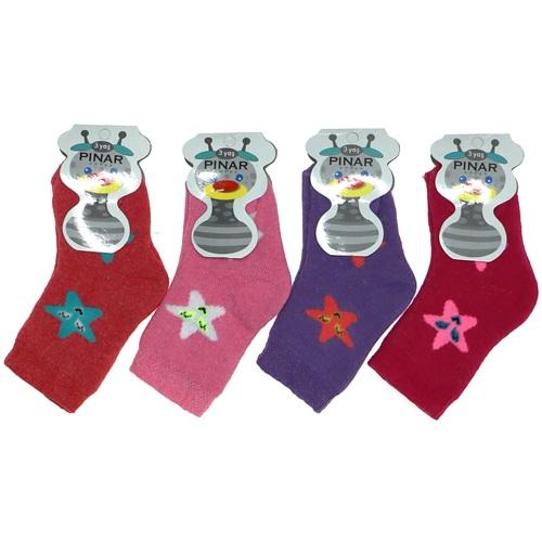 Pınar 0500 Kız Bebe Likralı Havlu Likralı Çorap - Karışık Renk - 2-3 YAŞ