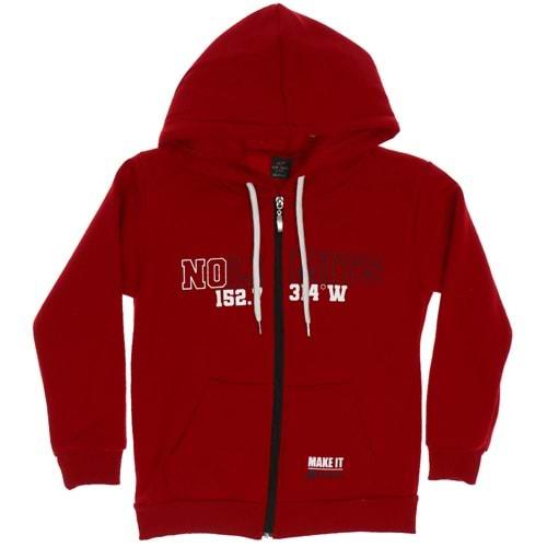 Nirvana-061 Fermuarlı Kapşonlu Üç İplik Erkek Çocuk Hırka 13-16 Yaş