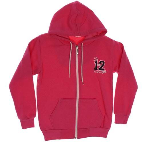 Nirvana-229 Fermuarlı Kapşonlu Üç İplik Kız Çocuk Hırka 9-12 Yaş