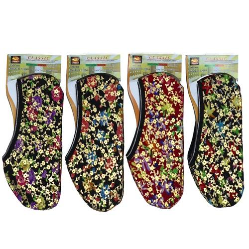 Classıc Bayan Simli İç Polar Desenli Çarık Patik Çorap