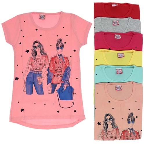 Almila Gözlüklü Kız Baskılı Kız Çocuk Tişört 5-8 Yaş