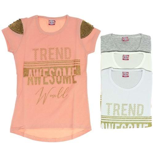 Almila 1829 Simli Trend Baskılı Kız Çocuk Tişört 5-8 Yaş