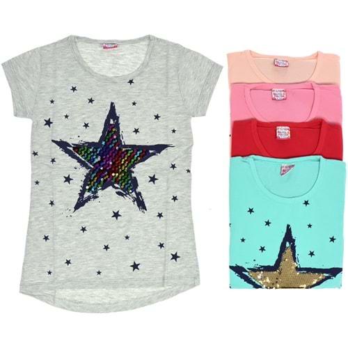 Almila Pullu Yıldız Baskılı Kız Çocuk Tişört 5-8 Yaş