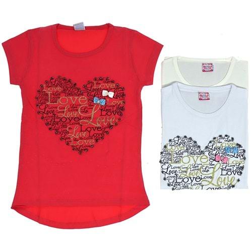 Almila 1591 Kalp El İşi Model Kız Çocuk Tişört 5-8 Yaş