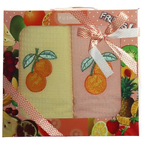 Fushia 003386 Portakal Nakışlı 2 li Pamukkale Set 40x60 cm
