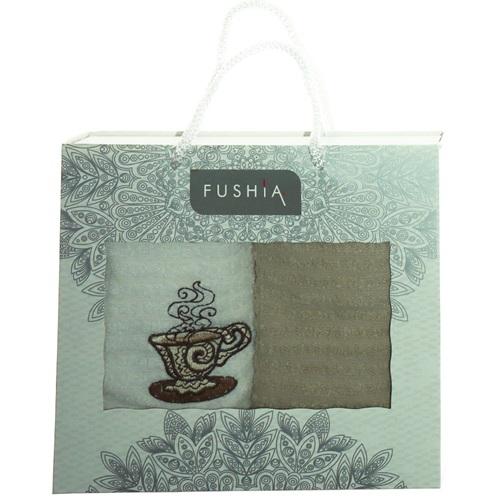 Fushia 003706 Fincan Nakışlı 2 li Kapadokya Kutu Havlu Set 40x60 cm