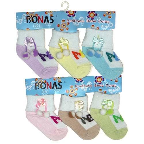 Bonas 818 B Bebe Likralı Ponpon Aksesuarlı Soket Çorap