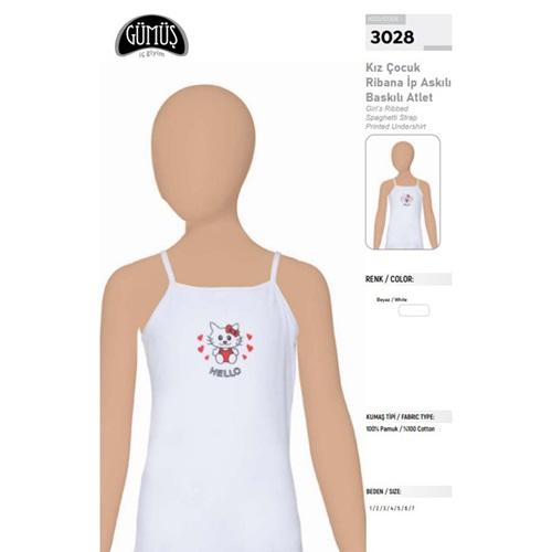 Gümüş 3028 Baskılı Kız Çocuk İp Askı Atlet