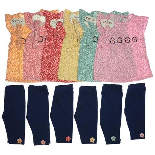 Comix 024 Kız Çocuk Papatya Desenli Saç Bandanalı Takım 6-24 Ay