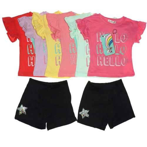Comix 108 Kız Çocuk Hello Baskılı Etekli Şortlu Takım 3-6 Yaş