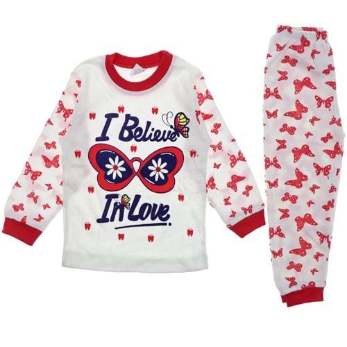 1260 Kelebek Desenli 2 li Kız Çocuk Pijama Takım 1-3 Yaş