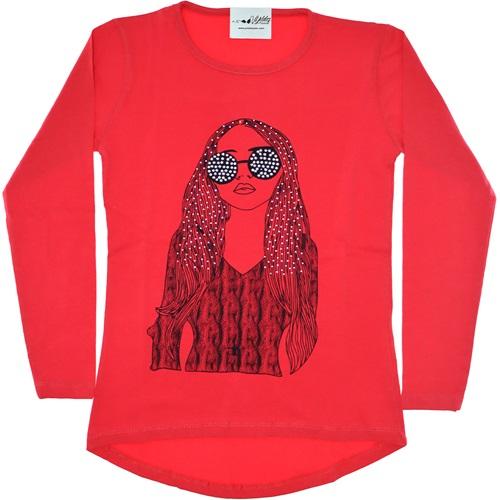 0402-Gözlük Kız Baskılı Taşlı Sweatshirt*5-8 Yaş