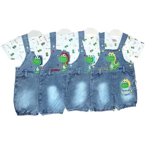 Mandalino 432 Bebe Kot Dinozor 2 li Salopet Takım 12-18-24 Ay