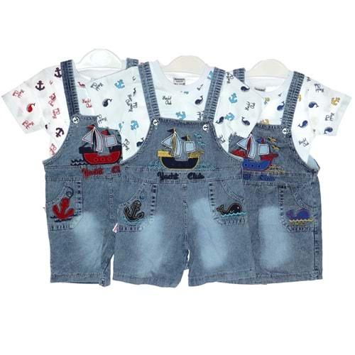 Mandalino 421 Bebe Kot Gemili 2 li Salopet Takım 12-18-24 Ay