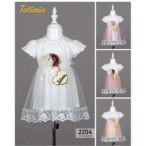 Tofimix 2204 Kız Bebe Fistolu Nokta Güpürlü Elbise 9-12-18 Ay