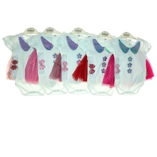 Pabbuc Baby 7054 Kız Bebe Parlak Yakalı Tokalı Tütü Takım 3-6-9-12- Ay