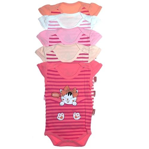 Pabbuc Baby Kız Bebe Meow Kedi Bas. Kısa Kollu Çıtçıtlı Badi 3-6-9-12 AY