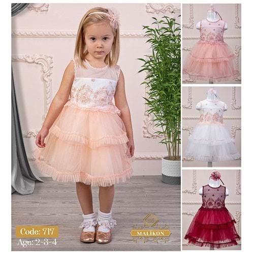 Mali-kon 717 Kız Çocuk Güpürlü Fırfırlı Elbise 2-3-4 Yaş