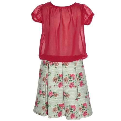 Bubuki Kız Çocuk Şifon Pileli Elbise 4-10 Yaş