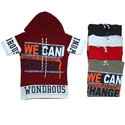 Damlanur Erkek Çocuk Kapşonlu Baskılı Tişört 5-8 Yaş